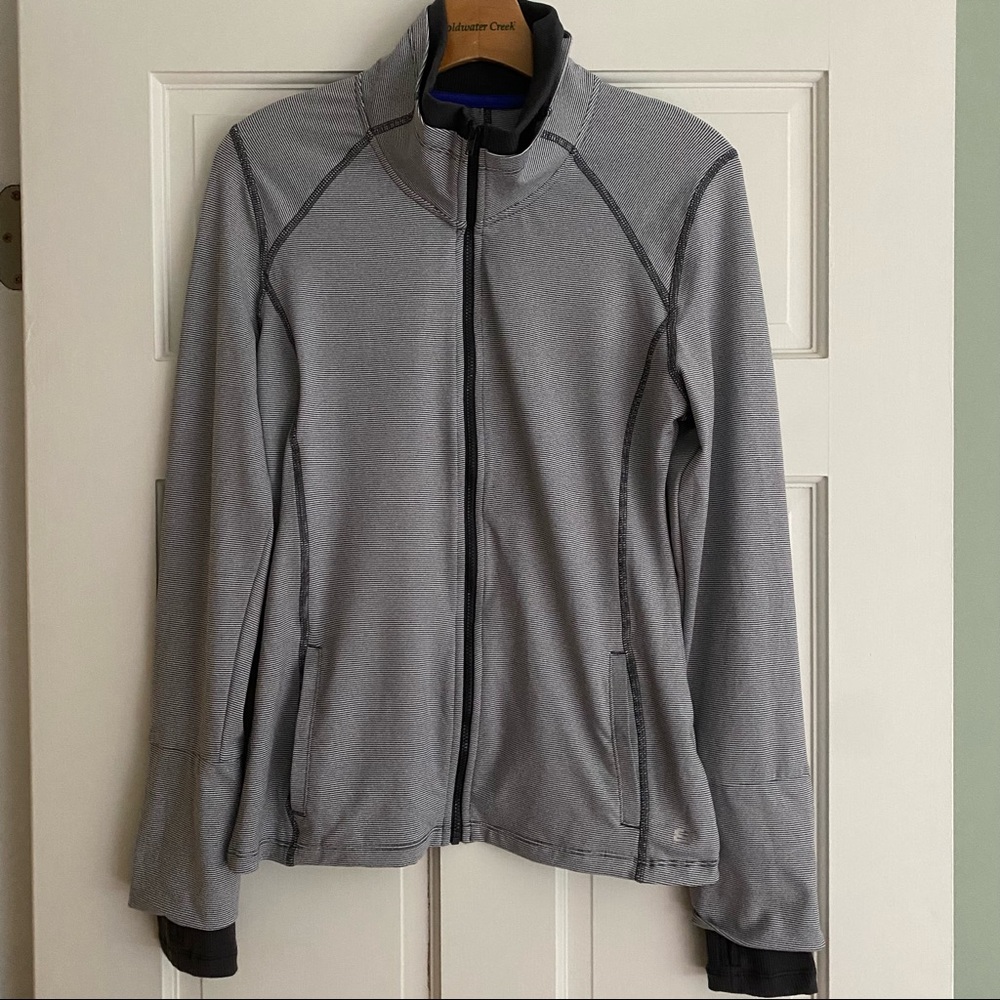 **3 for $20!!** Layer 8 Performance Striped Zip Up Gray White Qwick Dry Medium